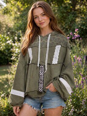 POL French Terry Patchwork Hoodie; size medium